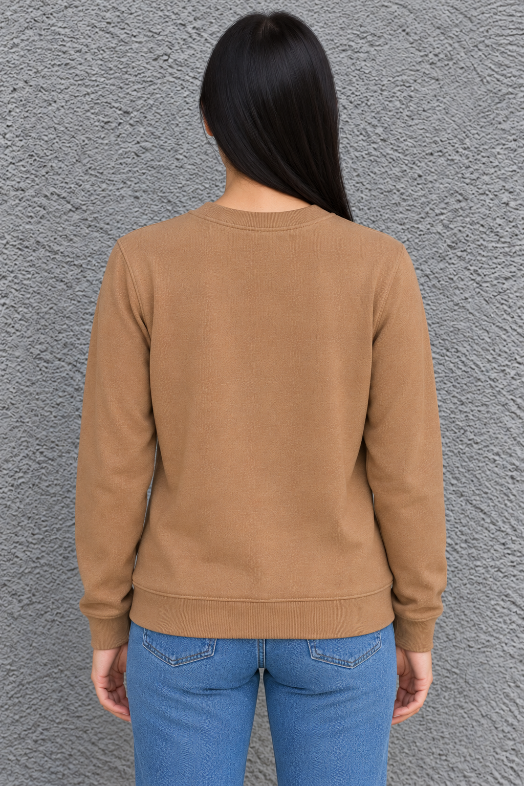 Women’s Lightweight Ultra Warm Knitted Sweatshirt – Camel Crew Neck, Full Sleeves