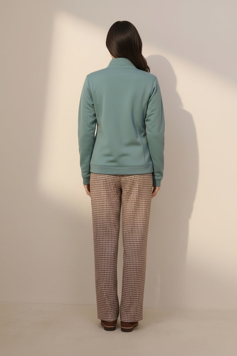 Women Solid Mandarin Neck Sweatshirt