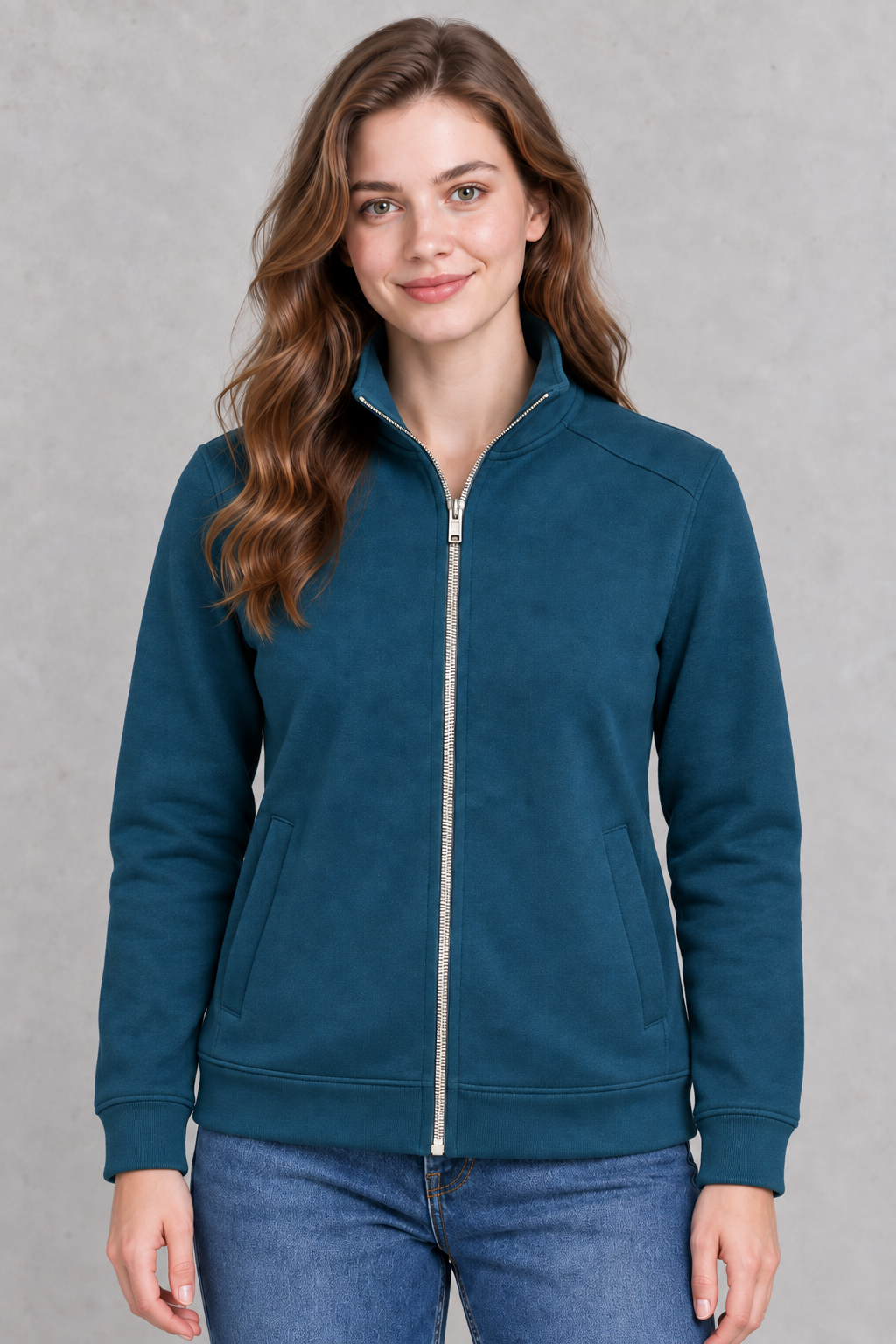 Women’s Pacific Melange German Velvet Sweatshirt | Full-Zip Regular Fit High Neck Jacket