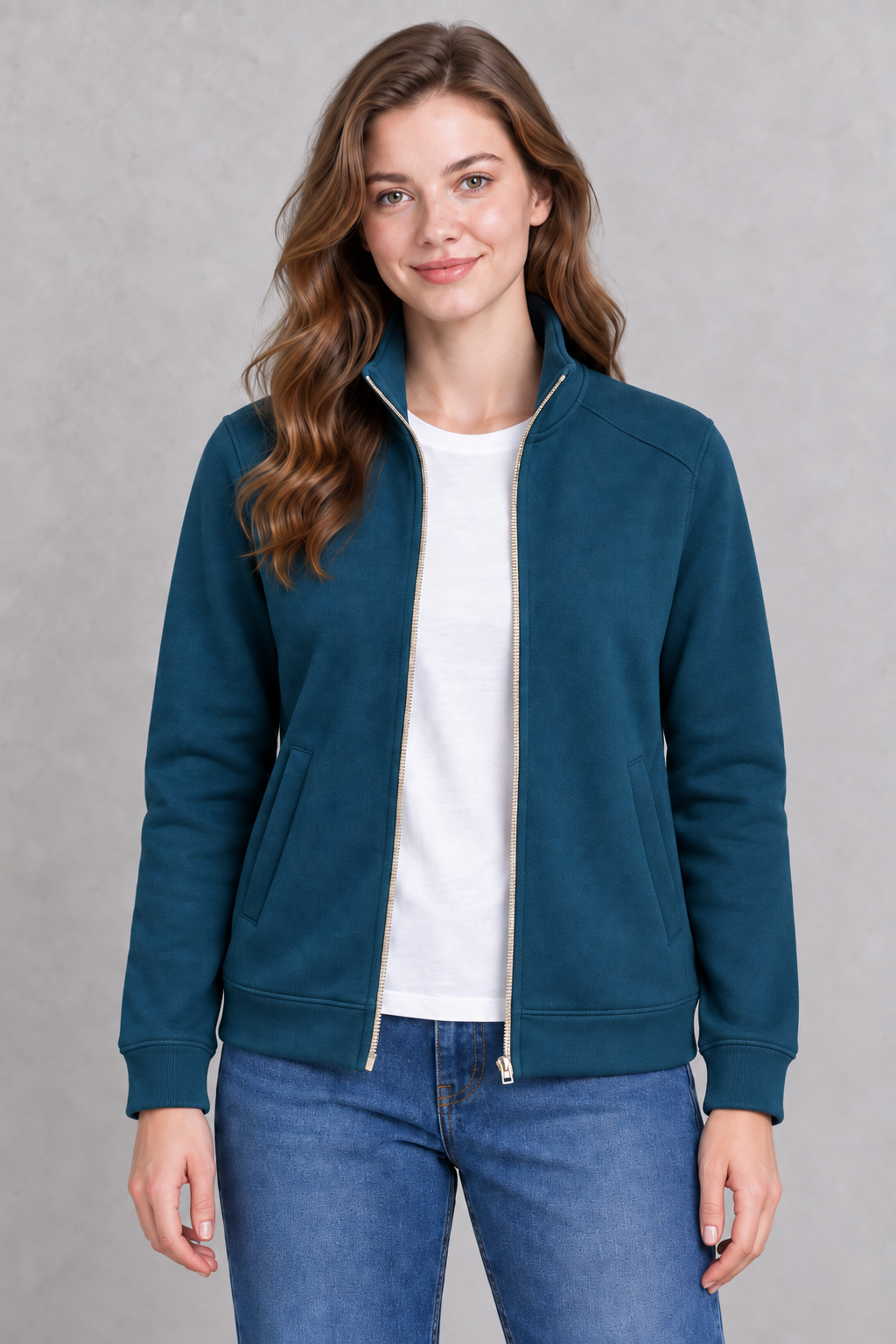 Women’s Pacific Melange German Velvet Sweatshirt | Full-Zip Regular Fit High Neck Jacket