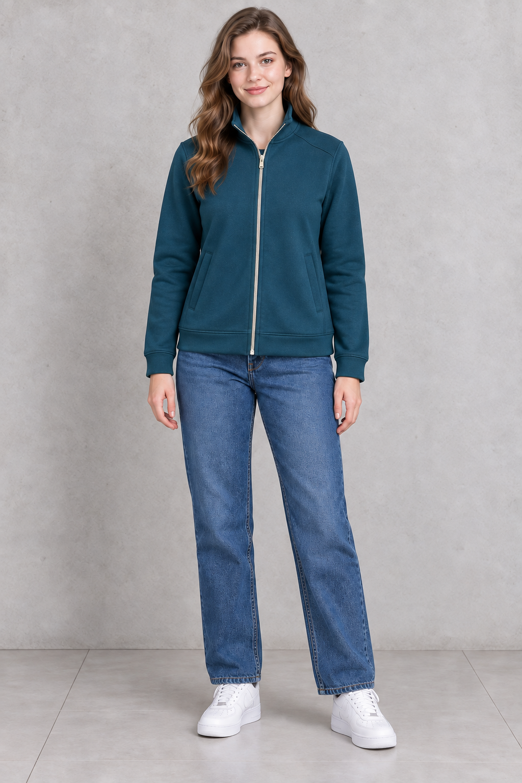 Women’s Pacific Melange German Velvet Sweatshirt | Full-Zip Regular Fit High Neck Jacket