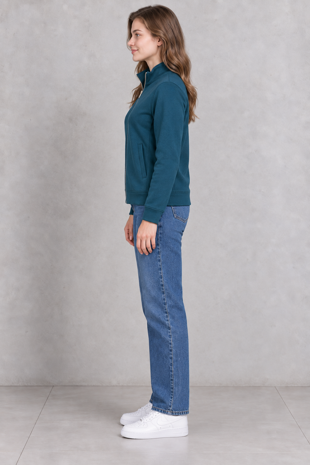 Women’s Pacific Melange German Velvet Sweatshirt | Full-Zip Regular Fit High Neck Jacket