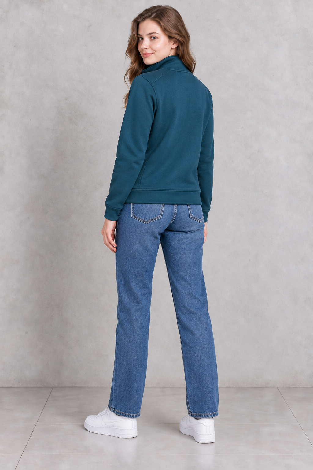 Women’s Pacific Melange German Velvet Sweatshirt | Full-Zip Regular Fit High Neck Jacket