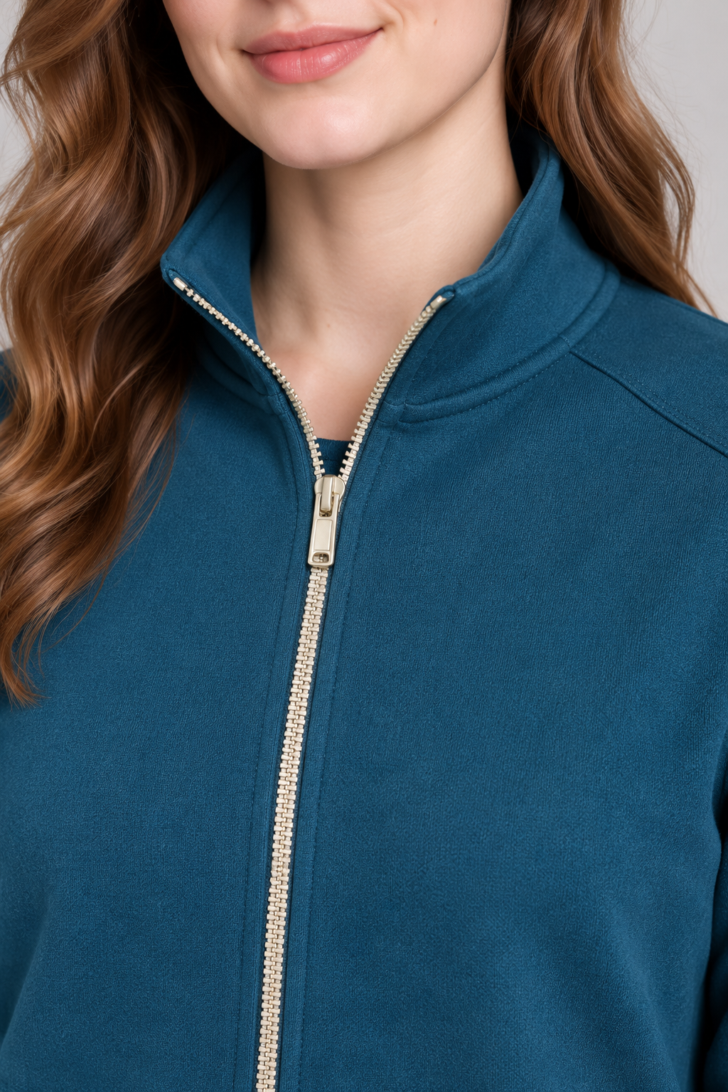 Women’s Pacific Melange German Velvet Sweatshirt | Full-Zip Regular Fit High Neck Jacket