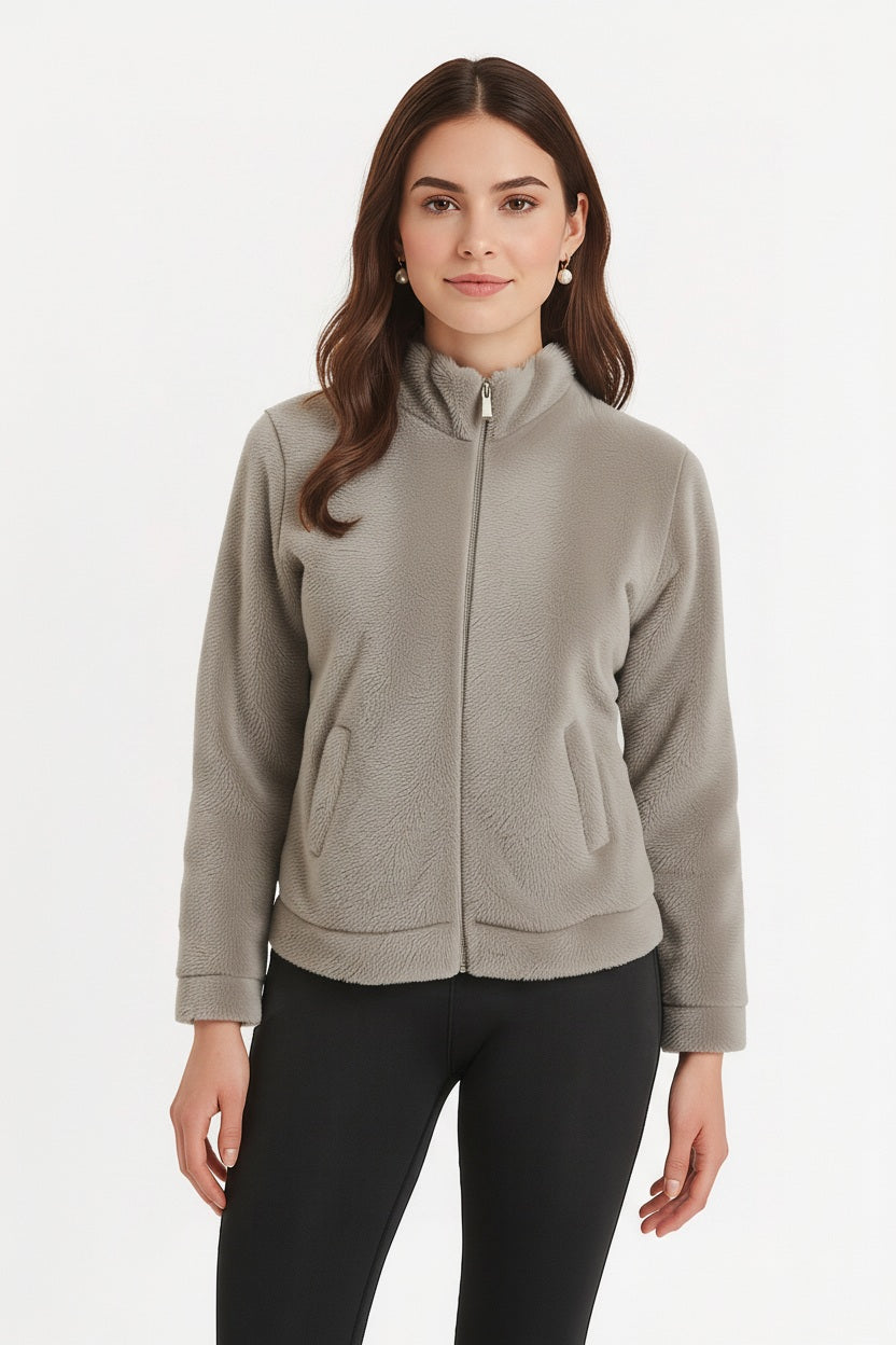 Women Solid Mandarin Collar Sweatshirt