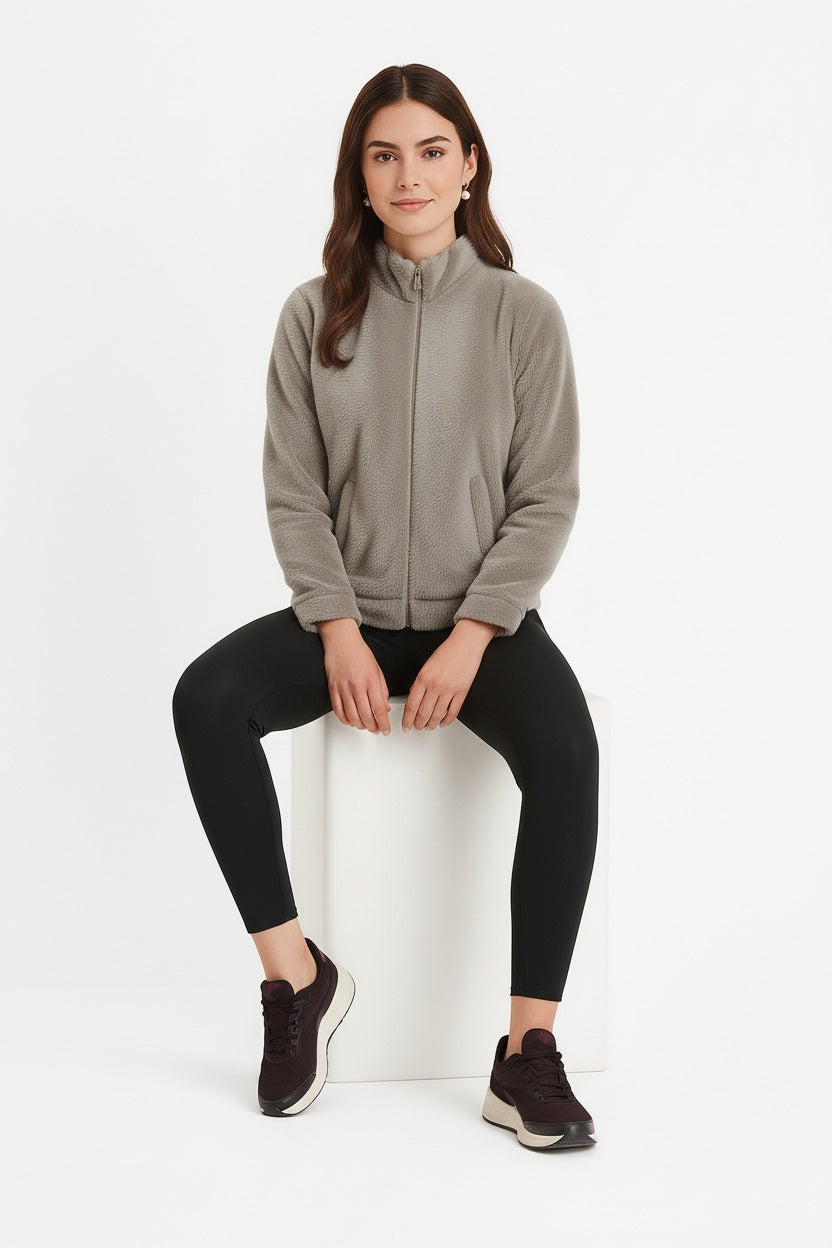 Women Solid Mandarin Collar Sweatshirt