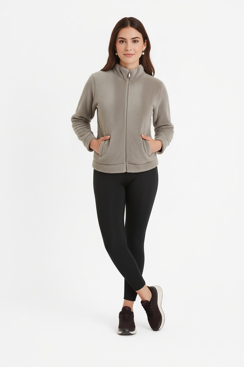 Women Solid Mandarin Collar Sweatshirt