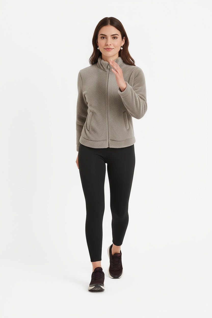 Women Solid Mandarin Collar Sweatshirt