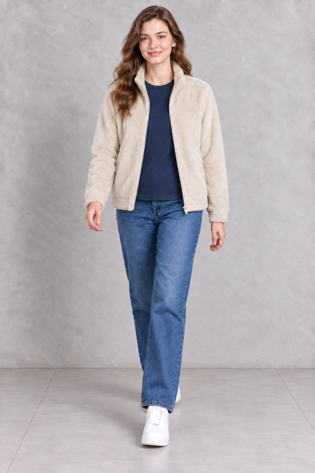 Women’s Sand Double-Sided Coral Fleece Full-Zip Sweatshirt – Regular Fit