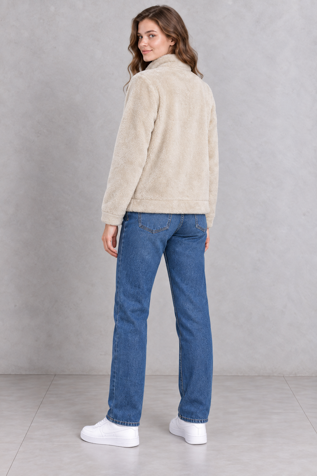 Women’s Sand Double-Sided Coral Fleece Full-Zip Sweatshirt – Regular Fit