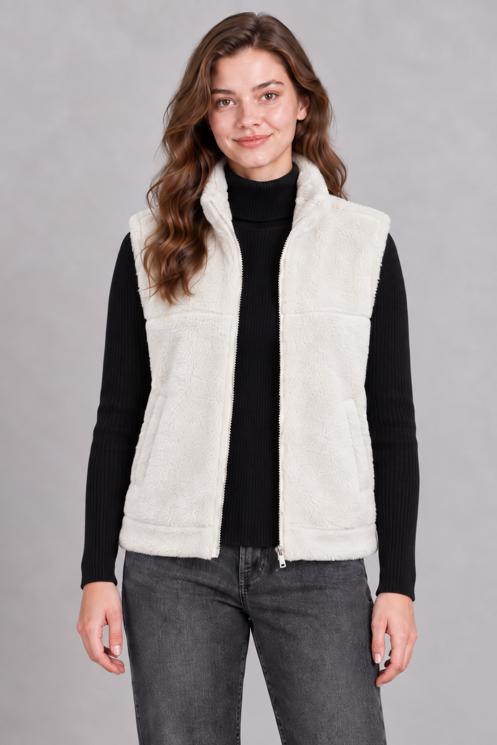 Women’s Arona Double-Sided Coral Fleece Gilet – Regular Fit Full-Zip Winter