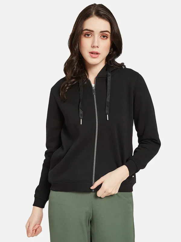 Mettle Women Black Hooded Sweatshirt