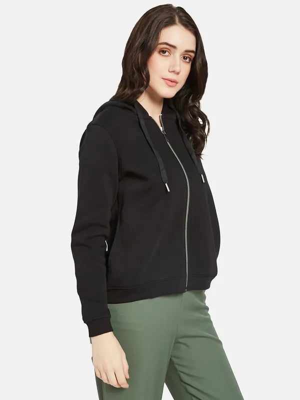 Mettle Women Black Hooded Sweatshirt