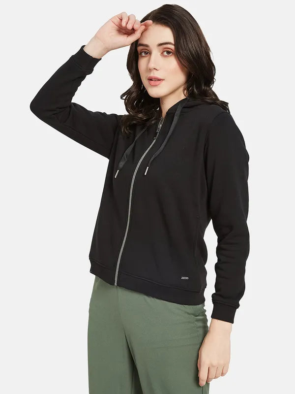 Mettle Women Black Hooded Sweatshirt