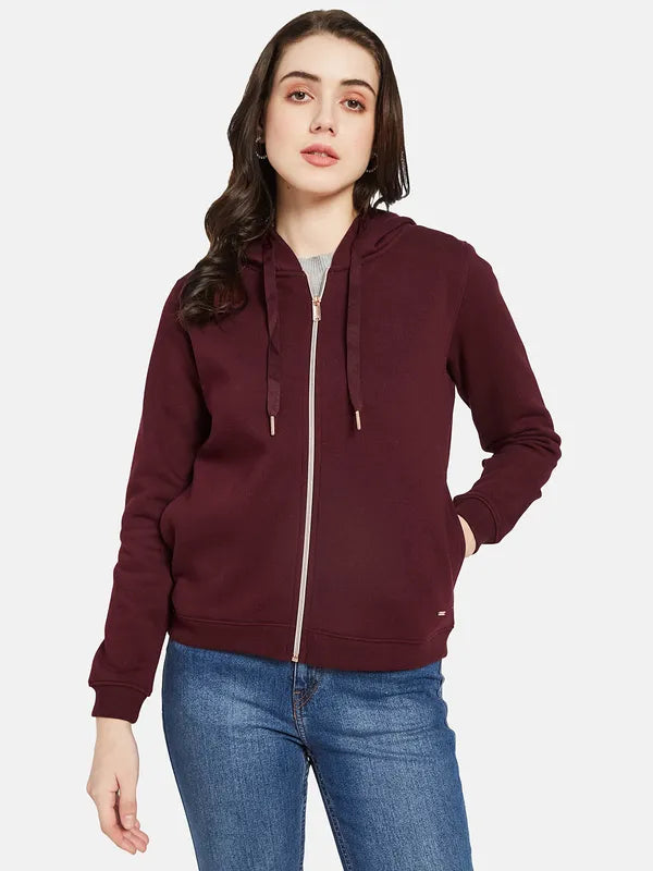 Mettle Women Maroon Hooded Sweatshirt