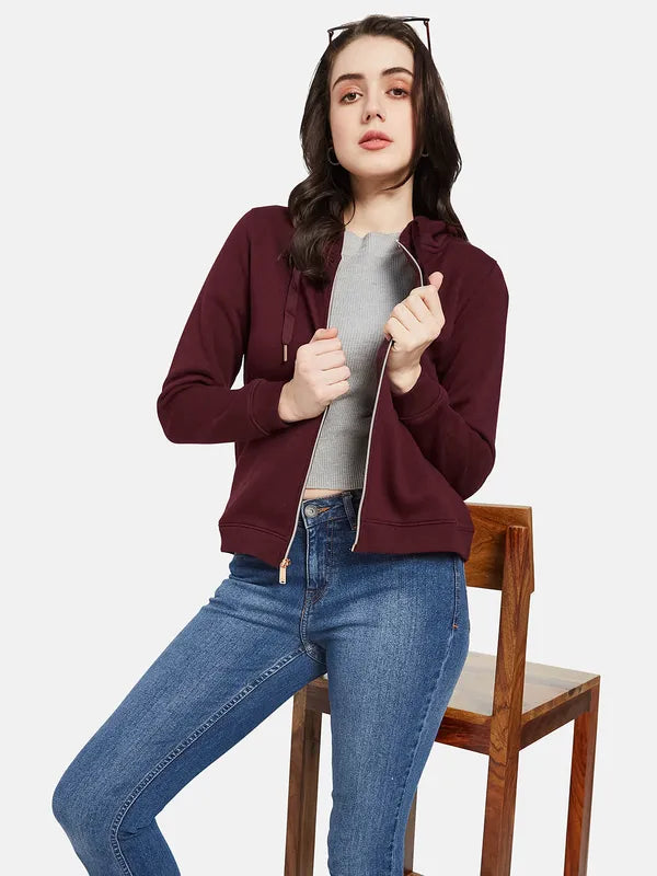 Mettle Women Maroon Hooded Sweatshirt