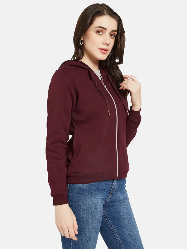 Mettle Women Maroon Hooded Sweatshirt