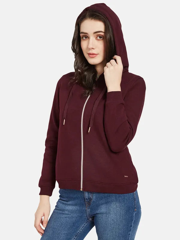 Mettle Women Maroon Hooded Sweatshirt