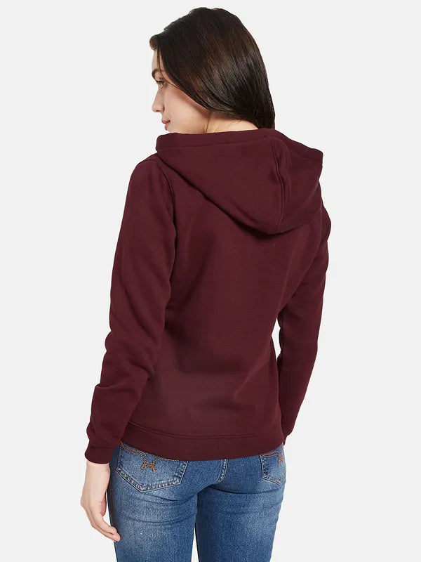 Mettle Women Maroon Hooded Sweatshirt