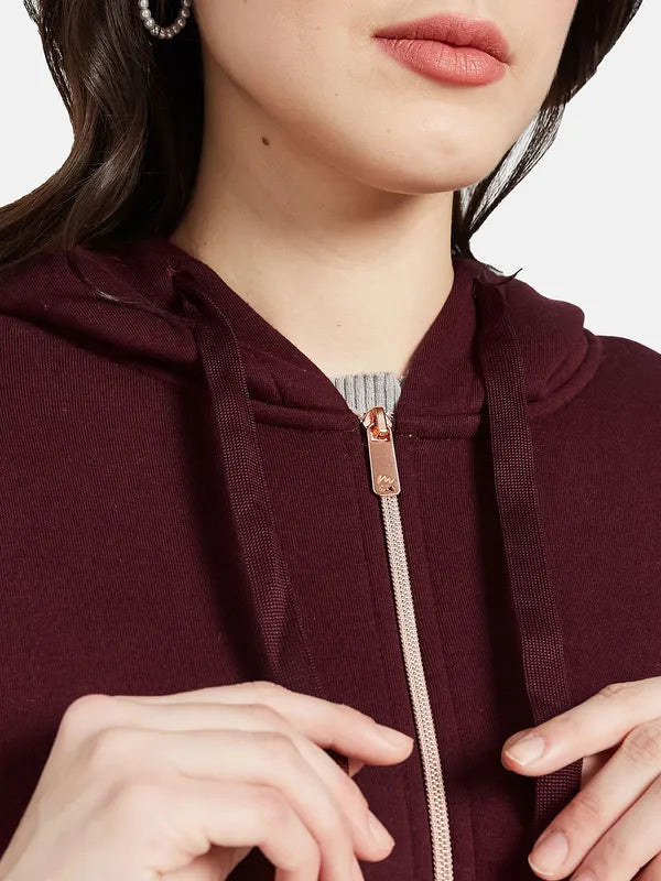 Mettle Women Maroon Hooded Sweatshirt