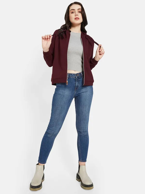 Mettle Women Maroon Hooded Sweatshirt