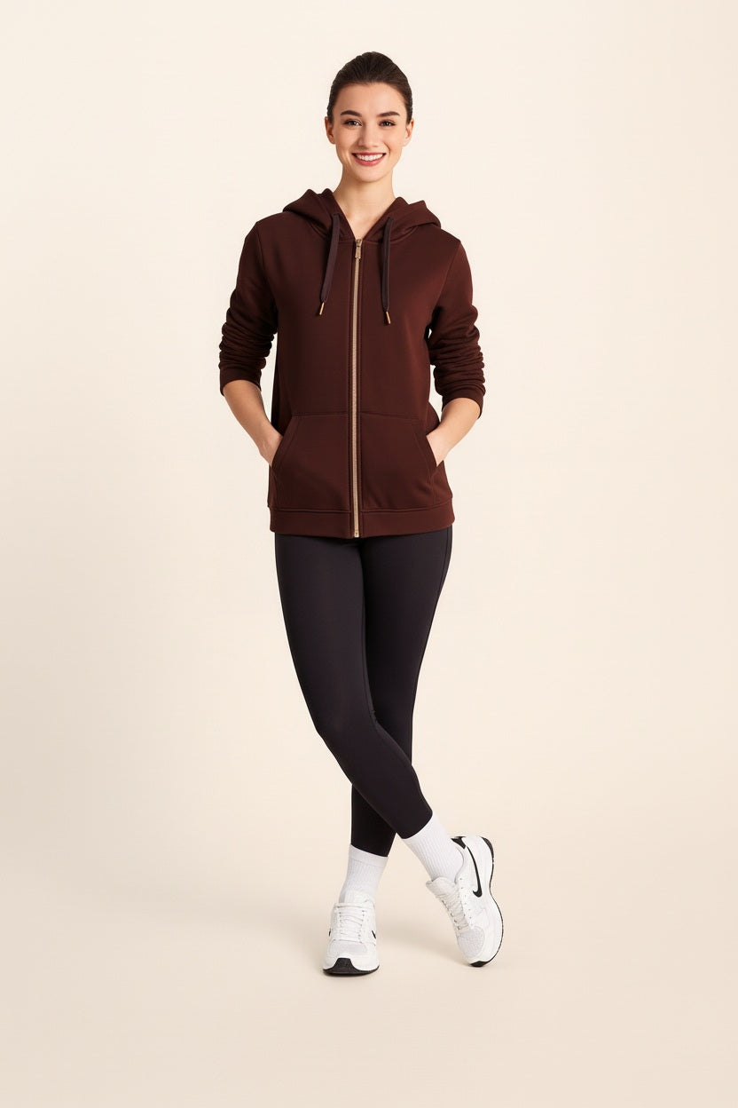 Women Solid Hooded Neck Sweatshirt