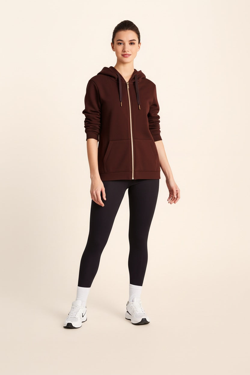 Women Solid Hooded Neck Sweatshirt