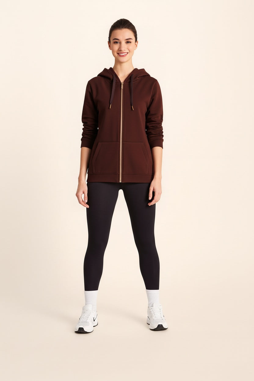 Women Solid Hooded Neck Sweatshirt