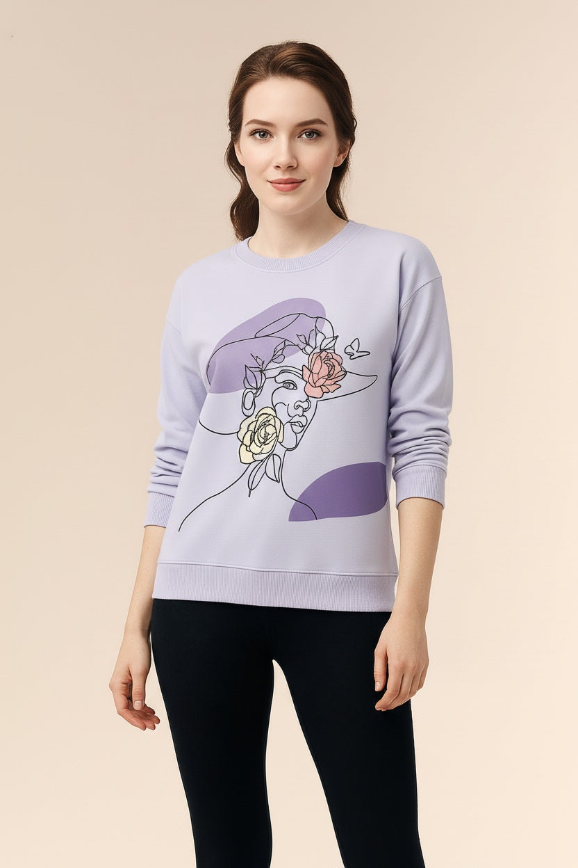 Women Round Neck Floral Print Sweatshirt
