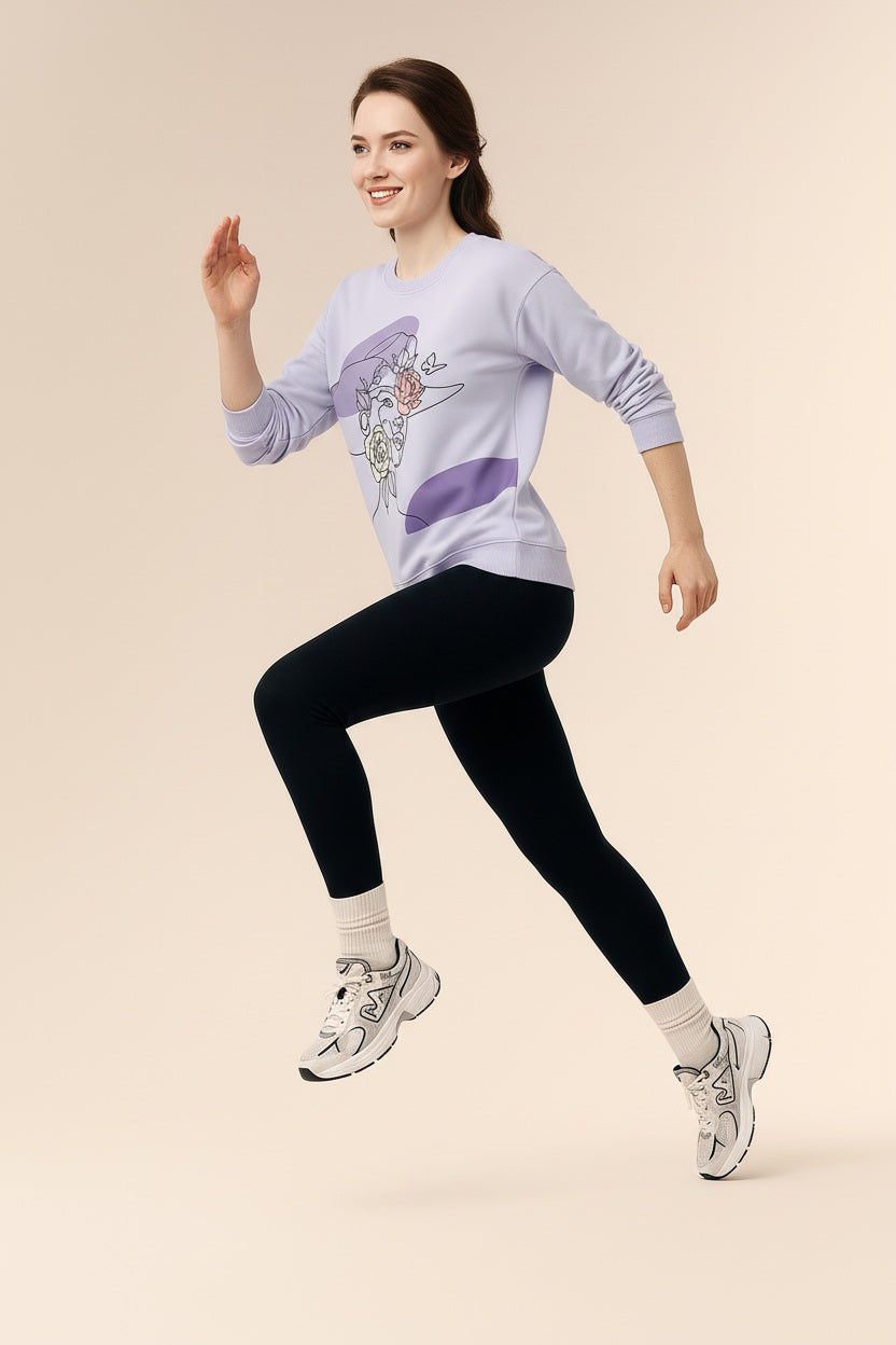 Women Round Neck Floral Print Sweatshirt