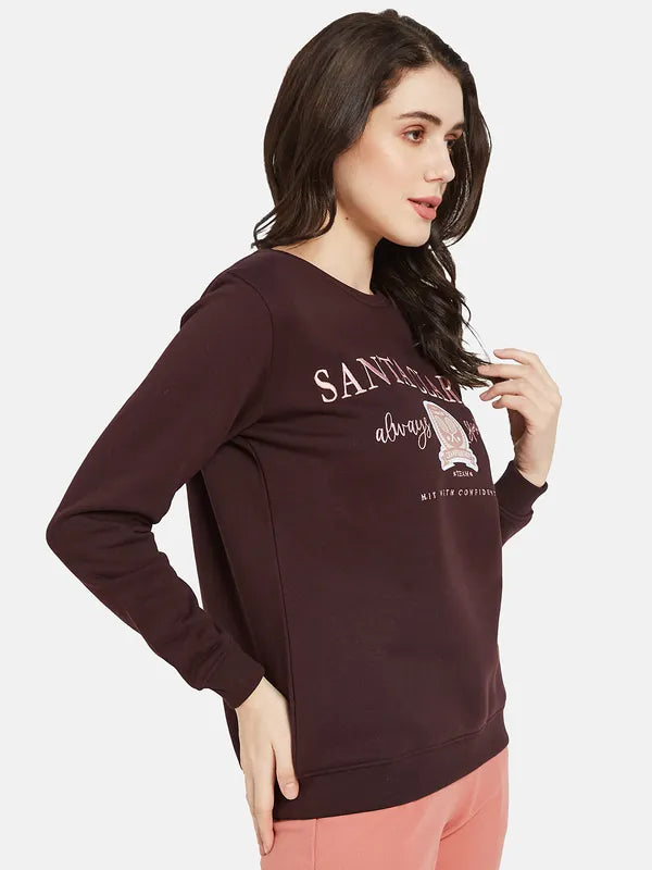 Mettle Women Maroon Printed Sweatshirt