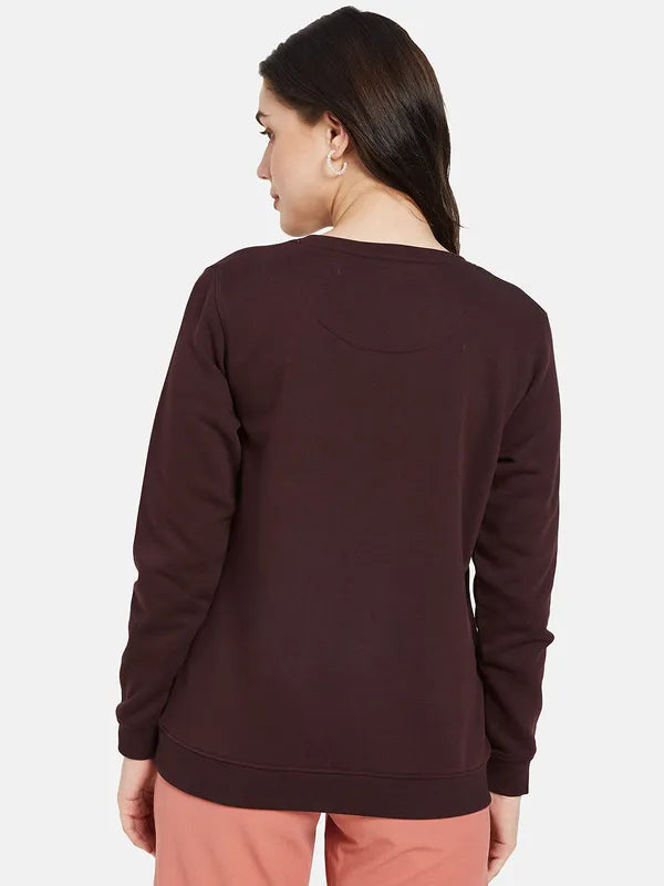 Mettle Women Maroon Printed Sweatshirt