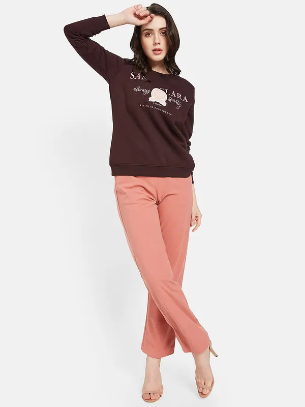 Mettle Women Maroon Printed Sweatshirt