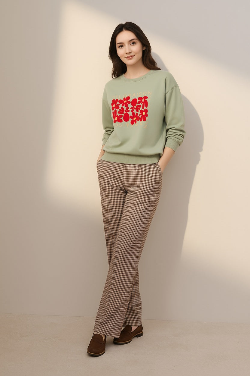 Women Round Neck Floral Print Sweatshirt