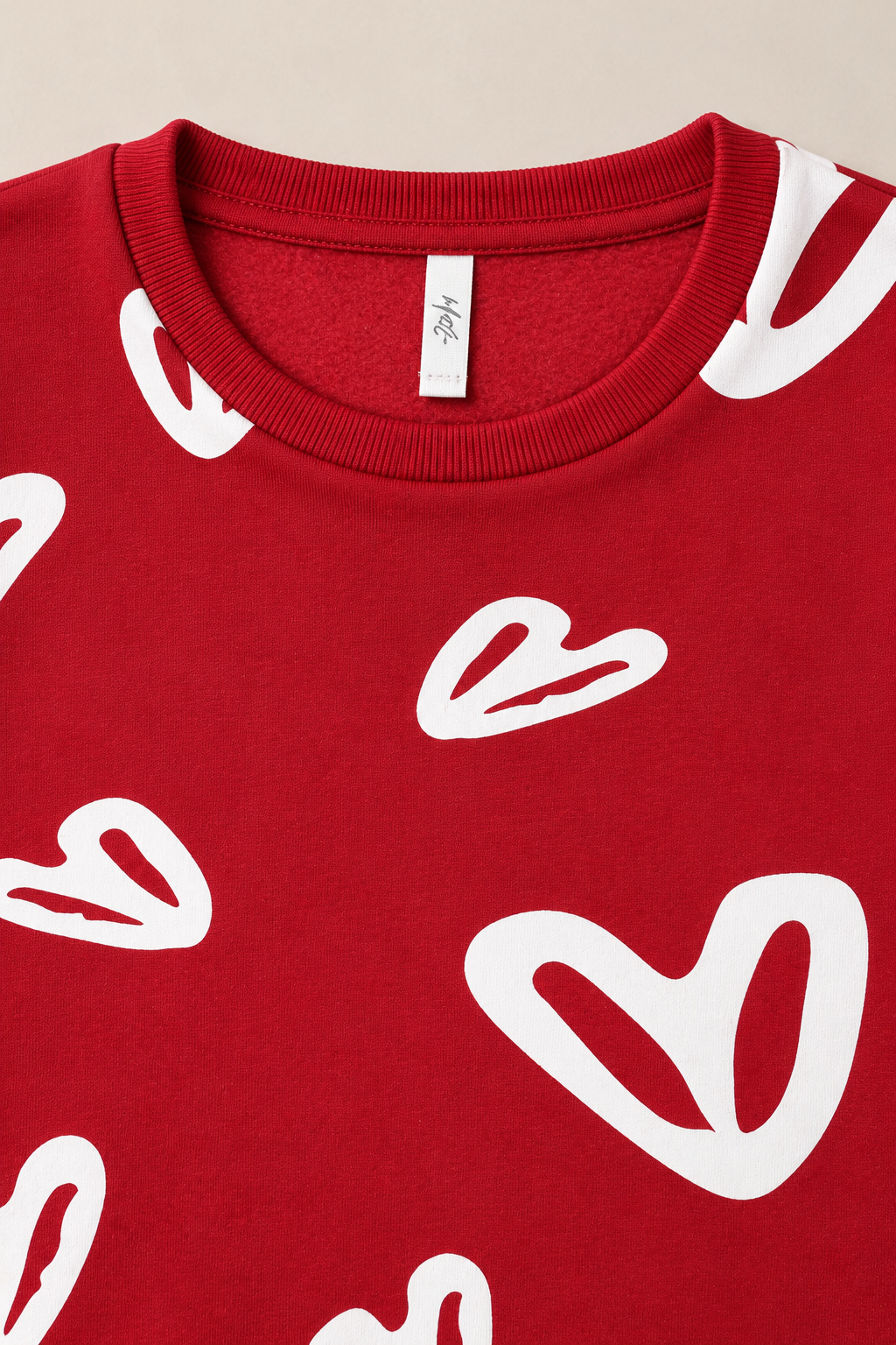 Women’s Salsa Red Heart Print Regular Fit Cotton Brushed Fleece Sweatshirt