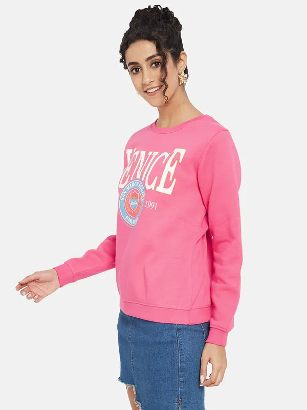 Mettle Women Pink Printed Sweatshirt