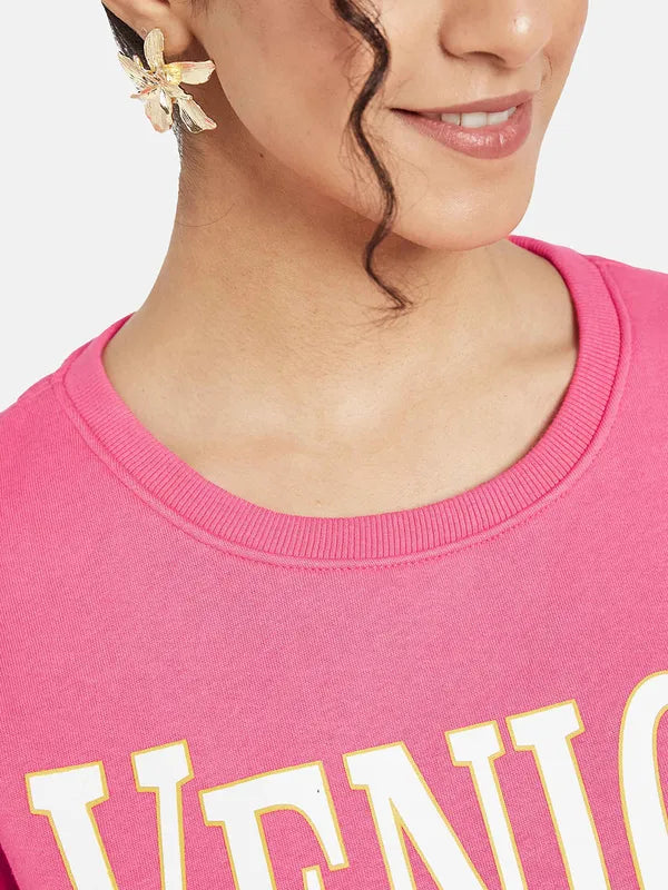 Mettle Women Pink Printed Sweatshirt