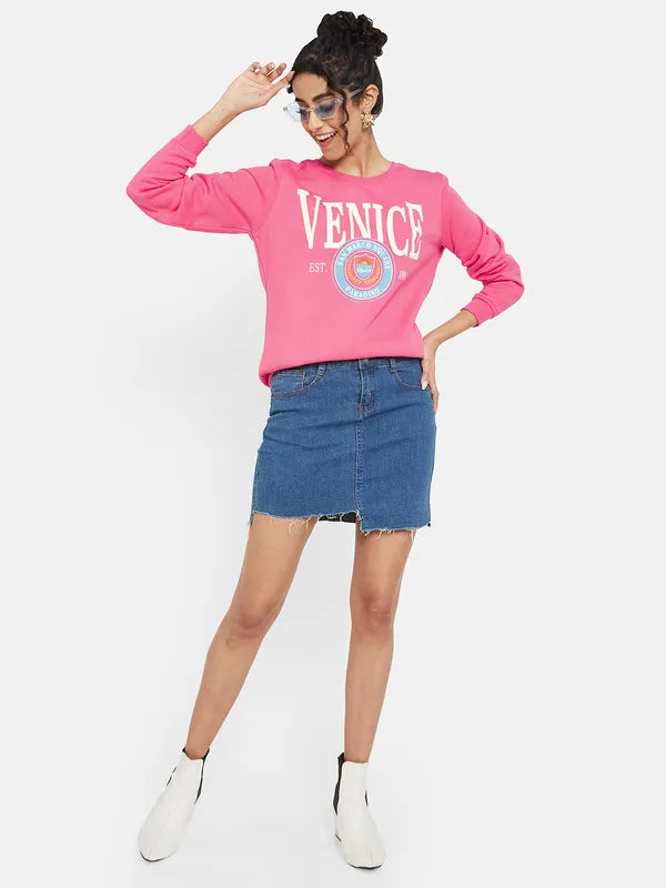 Mettle Women Pink Printed Sweatshirt