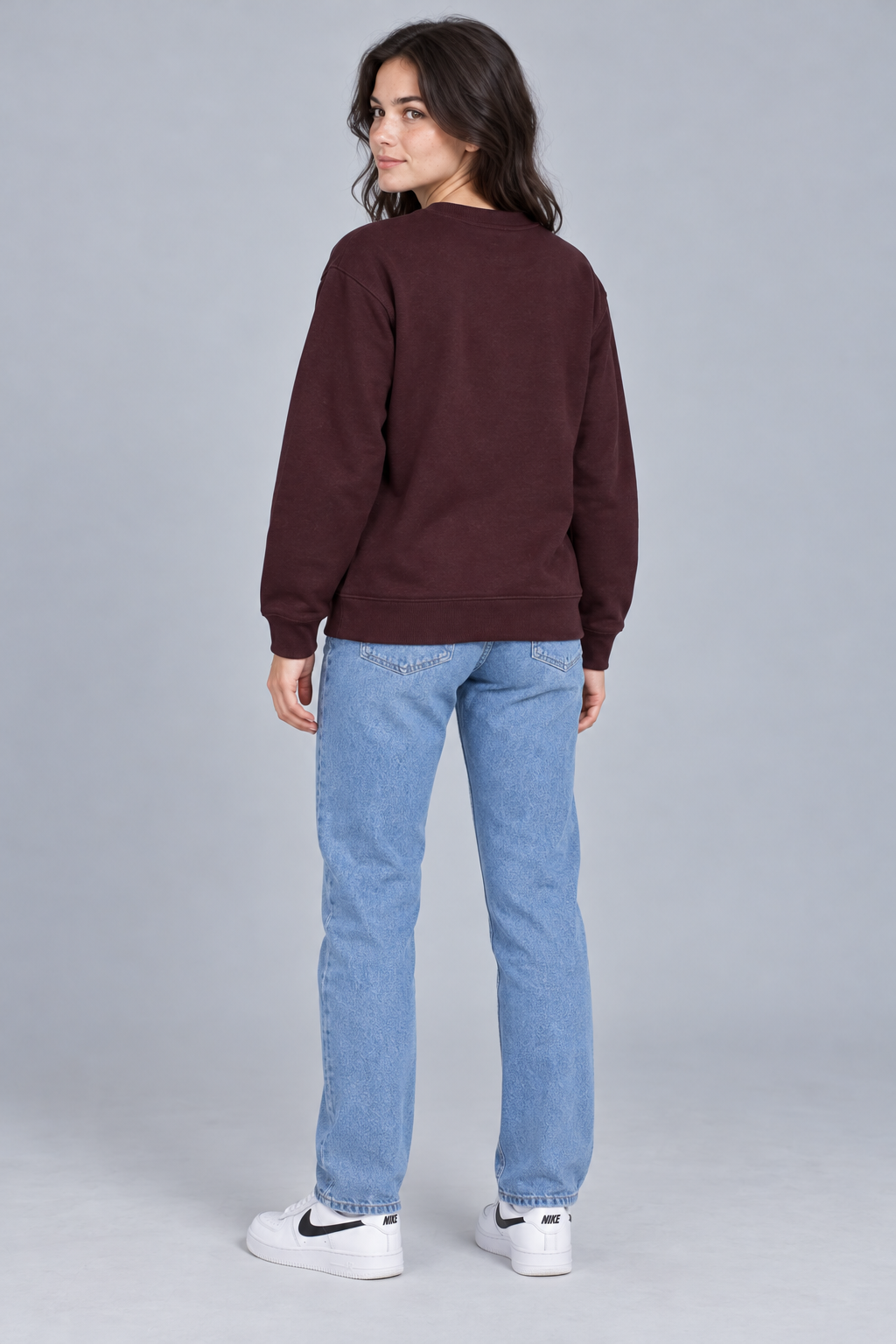 Women’s Wine Floral Print Regular Fit Cotton Brushed Fleece Sweatshirt