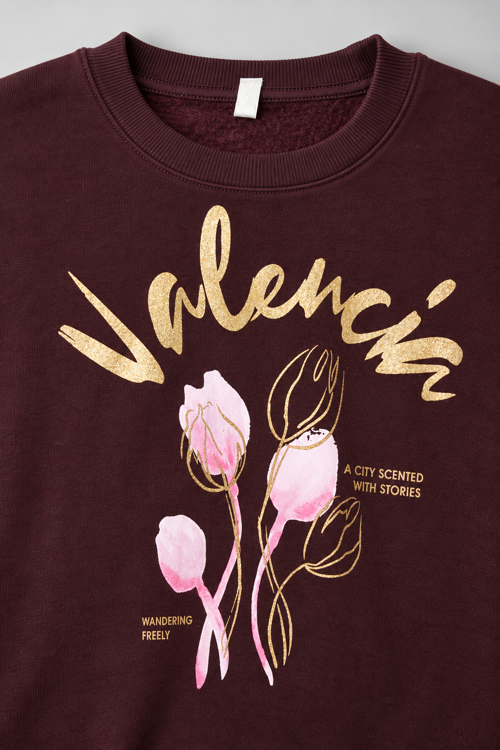 Women’s Wine Floral Print Regular Fit Cotton Brushed Fleece Sweatshirt