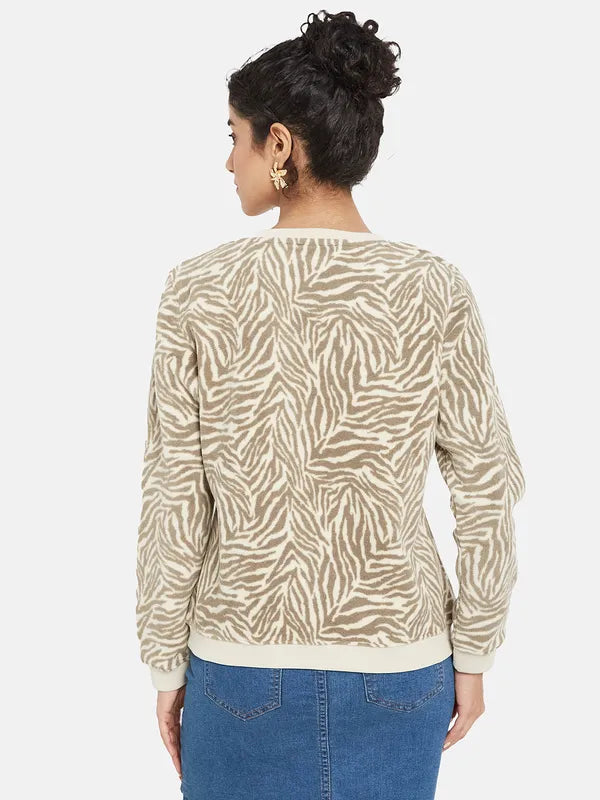 Mettle Women Cream-Coloured Printed Sweatshirt