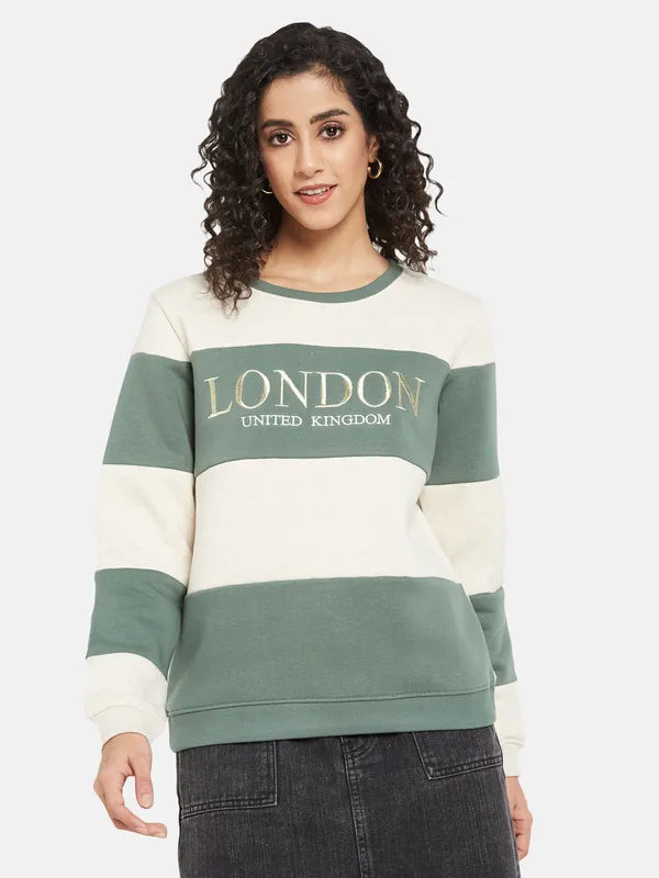 Mettle Women Olive Green Colourblocked Sweatshirt