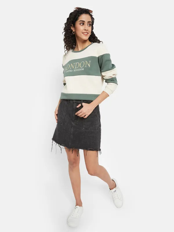 Mettle Women Olive Green Colourblocked Sweatshirt