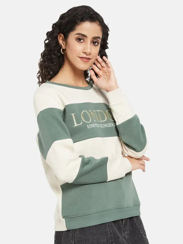 Mettle Women Olive Green Colourblocked Sweatshirt