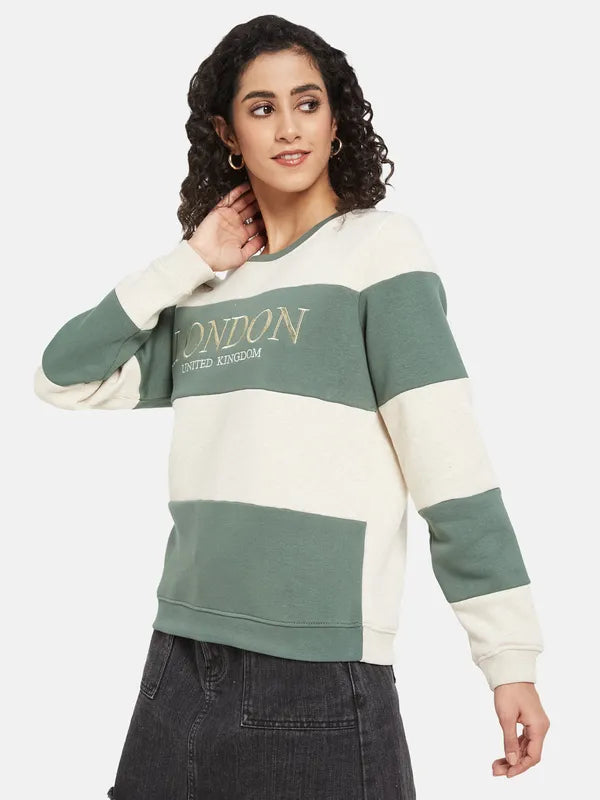 Mettle Women Olive Green Colourblocked Sweatshirt