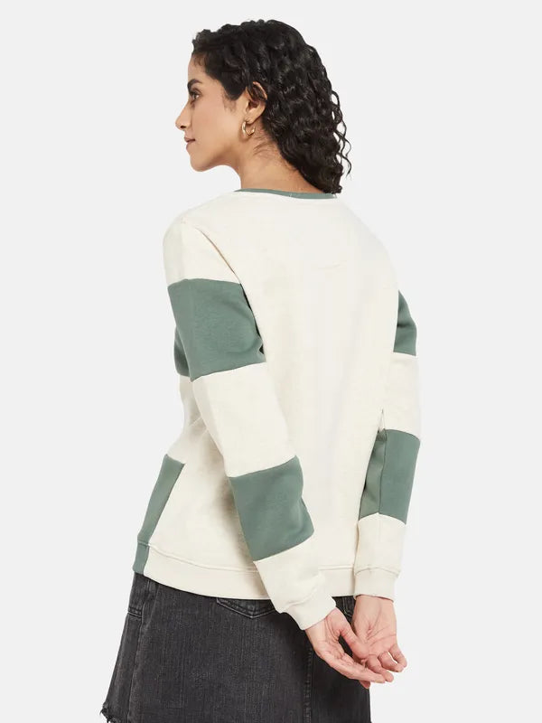 Mettle Women Olive Green Colourblocked Sweatshirt