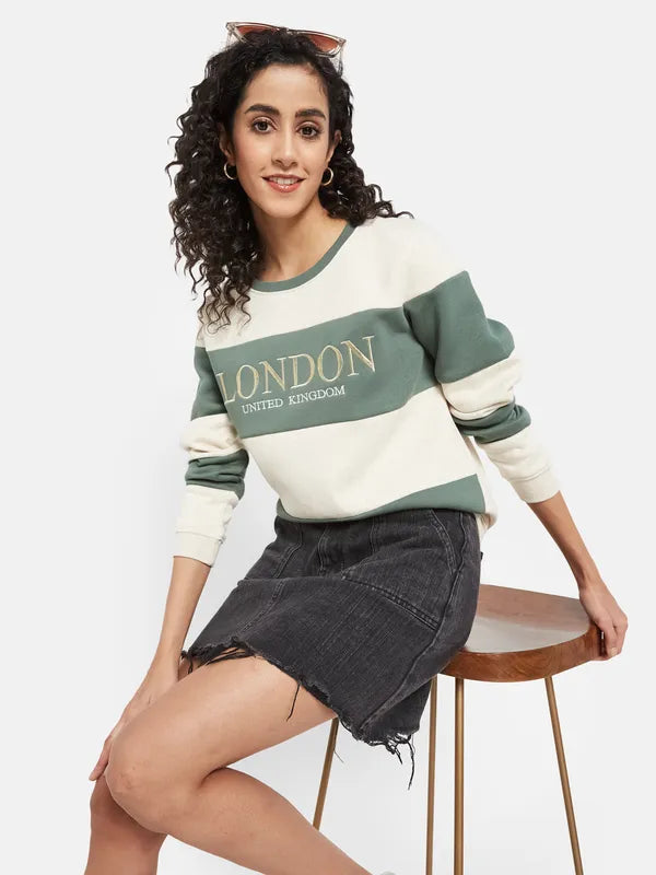 Mettle Women Olive Green Colourblocked Sweatshirt