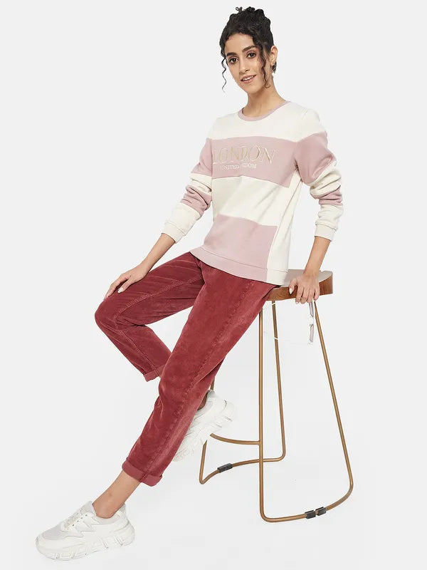 Mettle Women Pink Colourblocked Sweatshirt