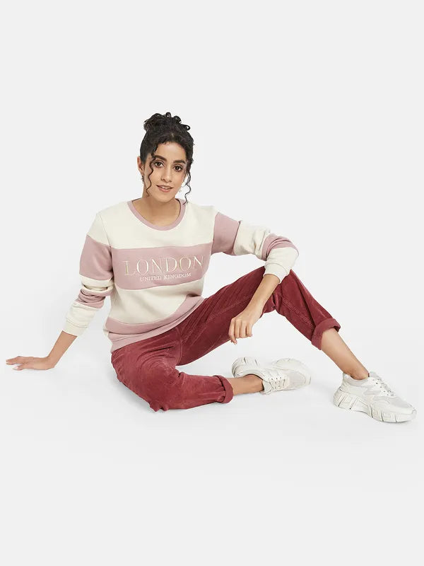 Mettle Women Pink Colourblocked Sweatshirt