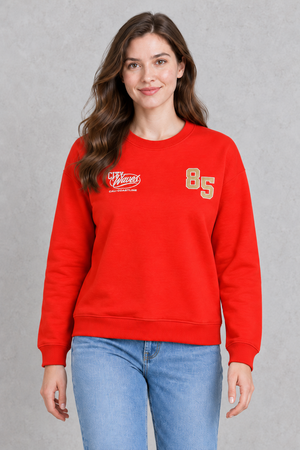 Women’s Orange Brushed Cotton Graphic Sweatshirt | Regular Fit Crew Neck Full Sleeve Sweatshirt